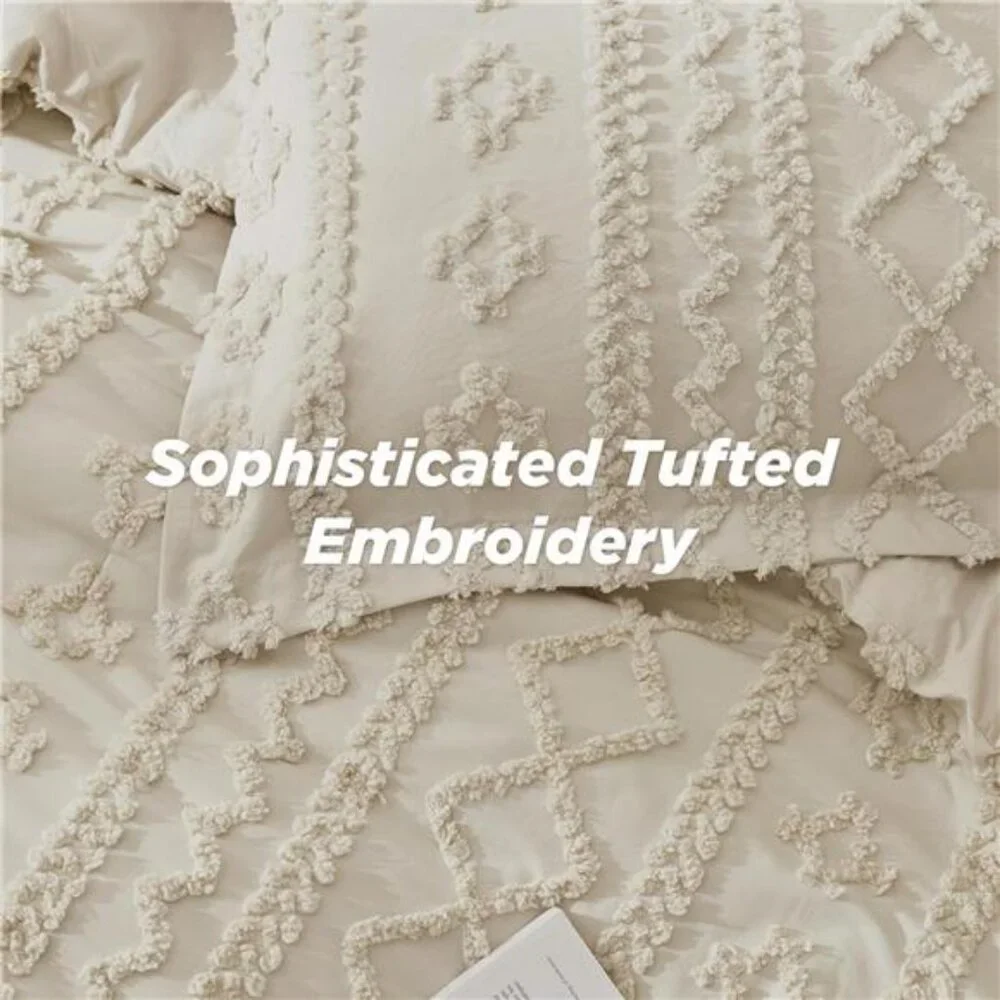 Boho Comforter Set Queen Size - Beige Boho Bed Set, GentleSoft™